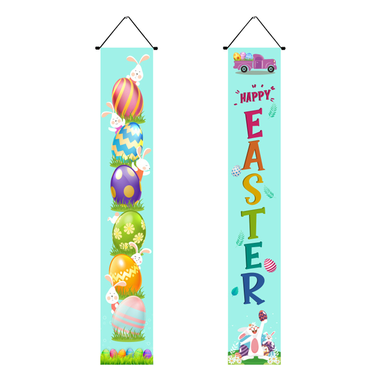 BJUTIR Easter Decorations For The Home Happy Porch Banner Bunny Egg Rabbit Party Front Door Sign Wall Hanging Spring Decorations And Supplies For Home Office Farmhouse Holiday Decor